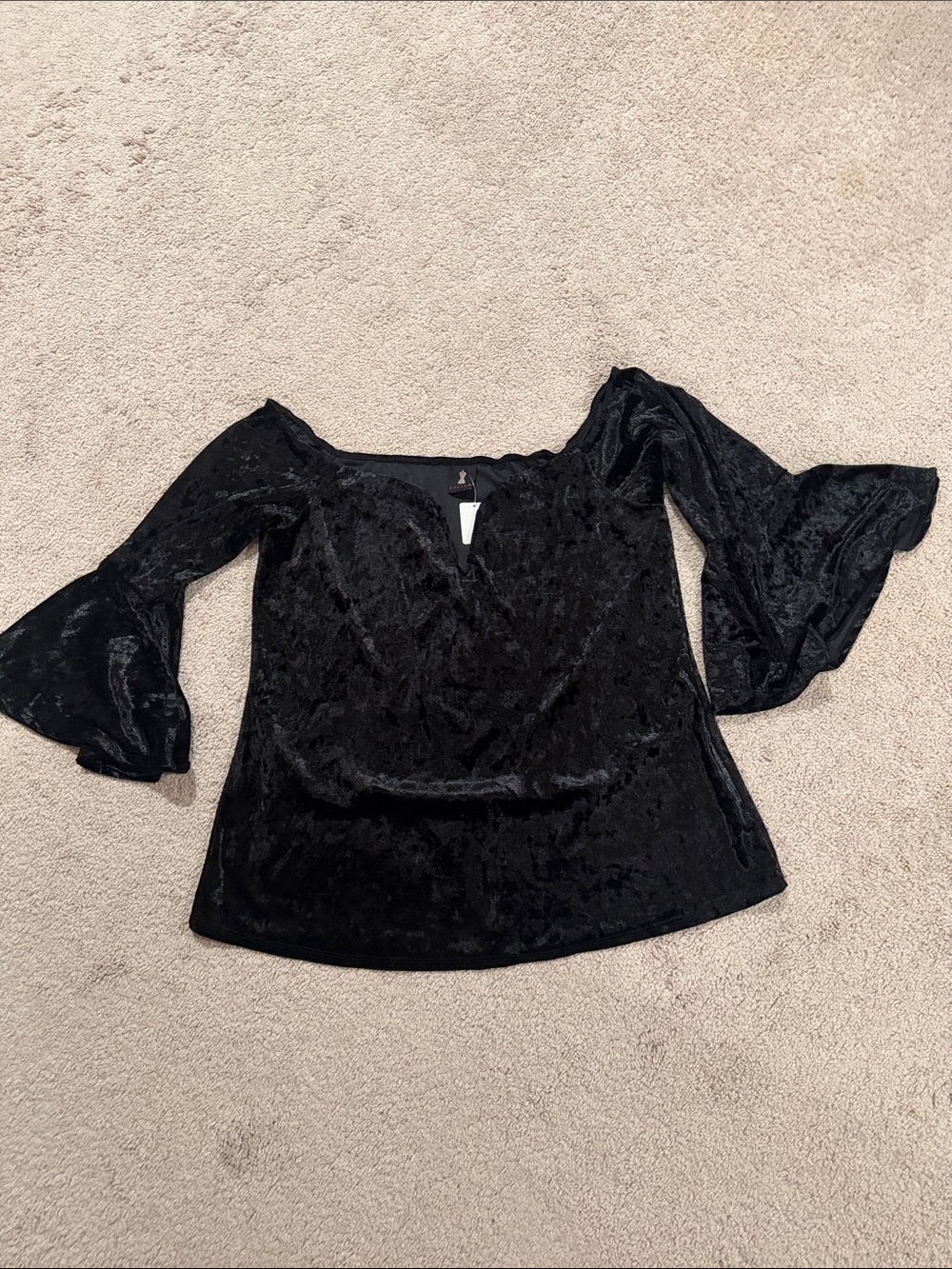 Womens Black Velvet Bell Sleeve Top